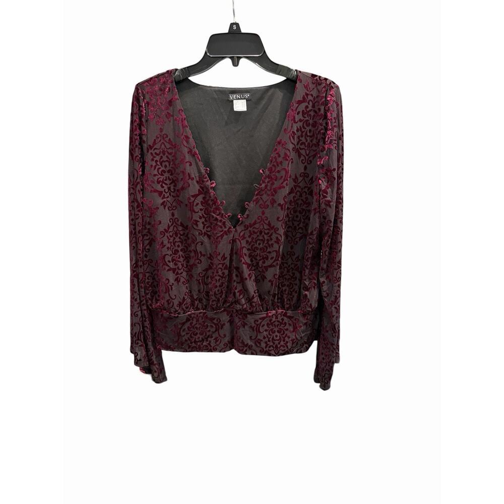 Venus Velvet Burnout Floral Top Deep Red /Black Women’s L Goth Dark Romantic